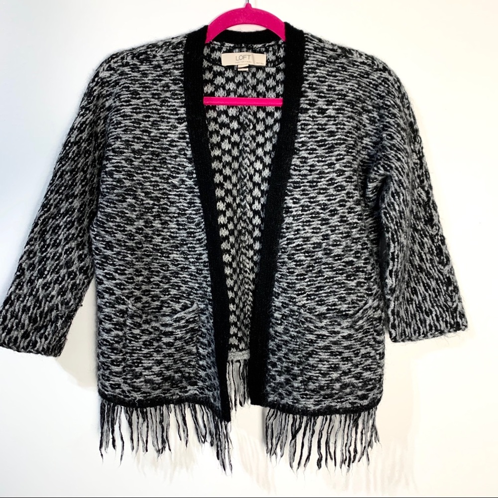 LOFT Open Front Cardigan fringe hem Wool Blend XS P
